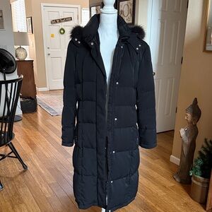 Utex Black Puffer Coat with Fur Hood